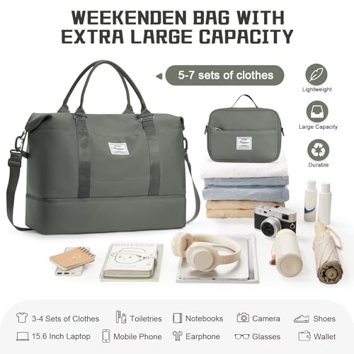 Travel Duffel Bag with Shoes Compartment,Weekender Bags for Women Travel - color: Olive Green, size: Extra Large