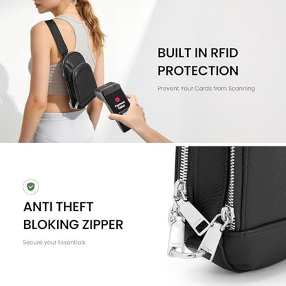 befen Genuine Leather Sling Bag for Women, Anti Theft Crossbody Chest Bags - color: Black