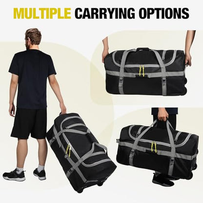 REDCAMP 30" Foldable Rolling Duffle Bag with Wheels for Travel Carry on - color: Black 120L‑2 Wheels