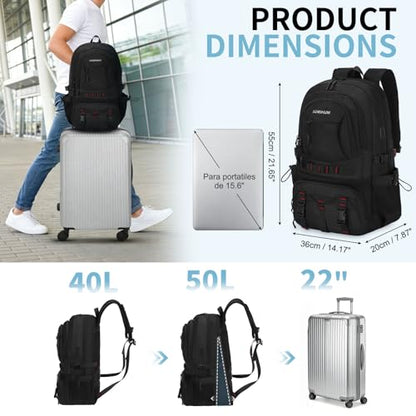 Hiking Daypack Camping Expandable Travel Backpack Men Women 50L - color: Black, size: Large