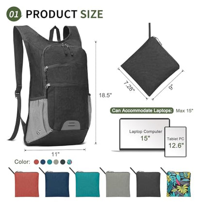 Lightweight Foldable Daypack Travel Backpack 20L, Black - color: Black