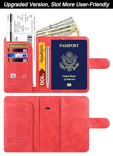 LOHASLIFE Passport Holder for Travel, Rfid Blocking Passport Cover Wallet - color: 120#Red