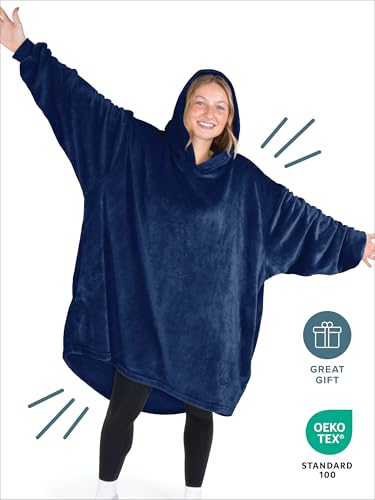 Bare Home Microplush Wearable Blanket with Side Pockets - Soft and Plush - Warm and Cozy - Adult & Kid Sizes (Adult, Dark Blue) - color: Dark Blue, style: Adult - Side Pockets