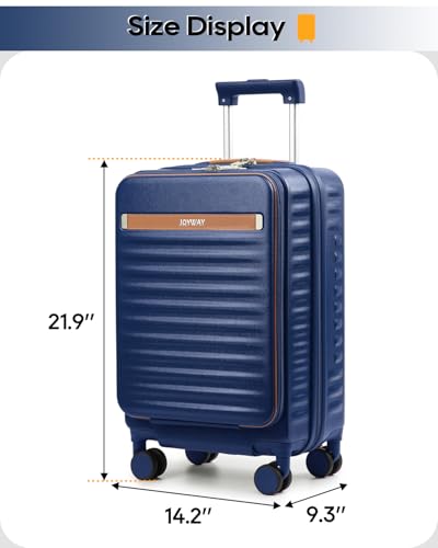 Joyway 20 Inch Carry On Luggage with Front Pocket and Cup Holder, Blue - color: Blue, size: 20 Inch