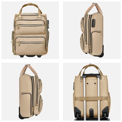 16 Inch Underseat Carry On luggage with wheel,Rolling Small luggage - color: Khaki