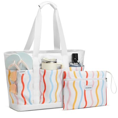 G4Free Beach Bag, Waterproof Beach Tote Pool Bags for Women - color: Rainbow Wavy, size: 35L