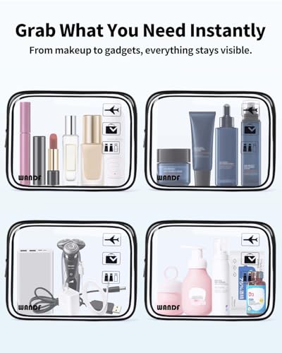 WANDF TSA Approved Toiletry Bag, 2 Pack Clear Makeup Bag - color: Black+White Pack of 2, size: Pack of 2