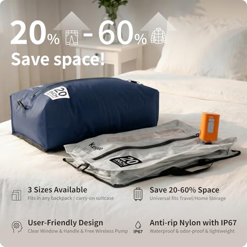 Vacuum Seal Bags for Travel with Pump, Navy/Light Grey, 20+20 - color: Navy/Light Grey, size: Fits 20 in carry on suitcase/backpack