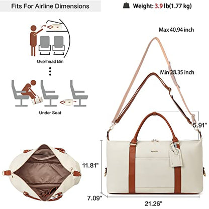 BOSTANTEN Weekender Bags for Women Genuine Leather Duffle Overnight Bag - color: Beige&Brown