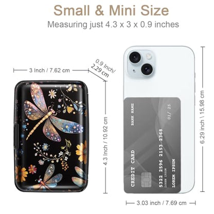 Coco Rossi Credit Card Holder RFID Aluminum Small Mini Wallet Women - color: Dragonflies