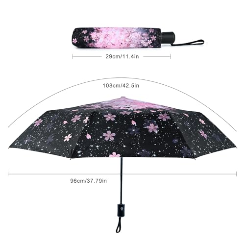 Windproof Travel Umbrella Folding Compact Automatic Umbrellas for Women Men Rain Sun - color: Cherry Blossom