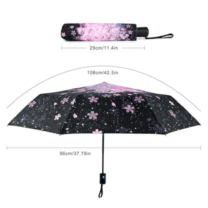 Windproof Travel Umbrella Folding Compact Automatic Umbrellas for Women Men Rain Sun - color: Cherry Blossom