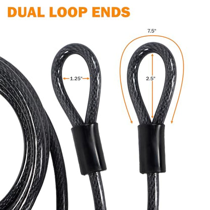 Lumintrail 10mm Heavy-Duty Security Cable, Vinyl Coated Braided Steel with Sealed Looped Ends (4', 7', 10', 15', or 30') (15-FT) - size: 15-FT