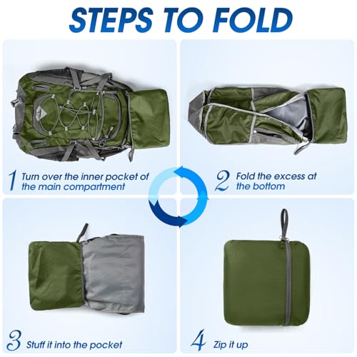IGOLUMON Hiking Backpack 40L Packable Lightweight Camping Daypack Men Women - color: Army Green