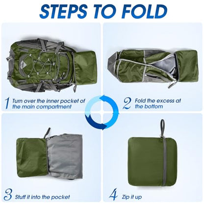 IGOLUMON Hiking Backpack 40L Packable Lightweight Camping Daypack Men Women - color: Army Green
