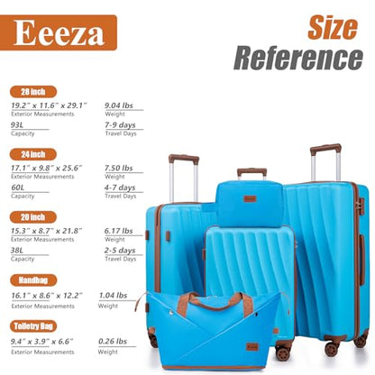 Eeeza Luggage Sets 5 Piece Suitcases with Wheels(SkyBlue, 20"/24"/28"DB/TB) - color: Sky Blue, size: 5 Piece Sets (20/24/28/DB/TB)