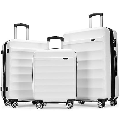 GinzaTravel 3-piece Luggage Sets ABS Hardshell Suitcase Large Suitcases | with TSA Lock,Expandable,Hardshell,Friction-Resistant Includes 20",24"&28" Baggage Case,Four Multi-Directional Wheels - color: White color