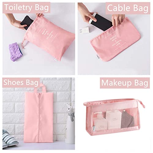 Luggage Packing Organizers Packing Cubes Set for Travel - color: pink 8pc