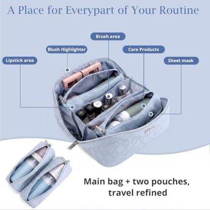 BOYATU Travel Makeup Bag Organizer: 3 Pcs Cosmetic Bag Set for Women Blue - color: C-Diamond Grid-Blue