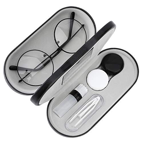 MoKo Double Eyeglass Case,Glasses and contact case 2 in 1 with Mirror - color: Aa-black