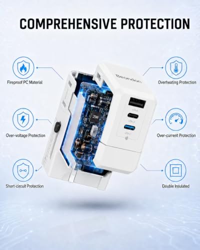 BEONDON Universal Travel Adapter 25W USB-C PD Charger Worldwide Plug - color: White-25