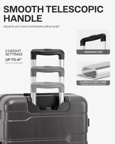 Coolife 3 Piece Luggage Set Suitcase Hardside with Spinner Wheels - color: Charcoal-New2.0, size: 3 Piece Set (20/24/28 in)