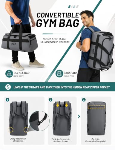 MIER Men's 60L Gym Duffle Bag Large Weekender Travel Duffel Backpack, Gray - color: Grey