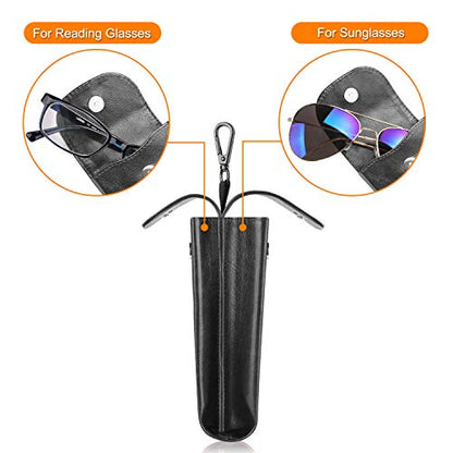 FINTIE Double Glasses Case with Carabiner Hook, Vegan Leather Eyeglass Case - color: Black