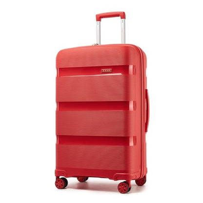 Kono 28 Inch Hard Shell PP Luggage, 4 Spinner Wheels Suitcase, Red - color: Red, size: Checked-large 28-inch