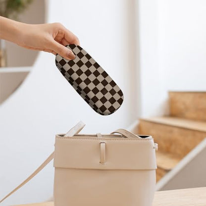 Glasses Case Hard Shell Eyeglass Protective Case Eyeglasses Holder Box with Cleaning Cloth for Women Girls Men Cute - color: L11-brown Checkered