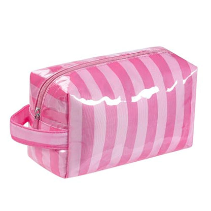 PVC Striped Clear Coated Waterproof Makeup Bag(16Pink Striped) - color: 16Pink Striped