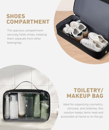 Overnight Bags for Women Travel Duffel: Weekender Bag with Shoe Compartment - color: 01-Black