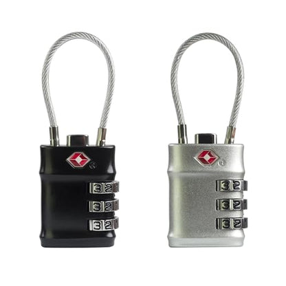 Luggage Locks TSA Approved, Small Padlock Combination with Cable, TSA Locks for Luggage, Combo Padlock with Code, for Travel Suitcase, Gym Locker, Gun Case, Backpack Zipper (Black+Silver) - color: Black+Silver, style: Flexible Cable