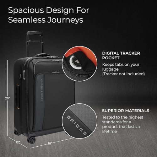 Briggs & Riley ZDX Medium Expandable Spinner, Softside, Black - color: Black, size: 26" Softside Checked
