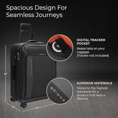 Briggs & Riley ZDX Medium Expandable Spinner, Softside, Black - color: Black, size: 26" Softside Checked