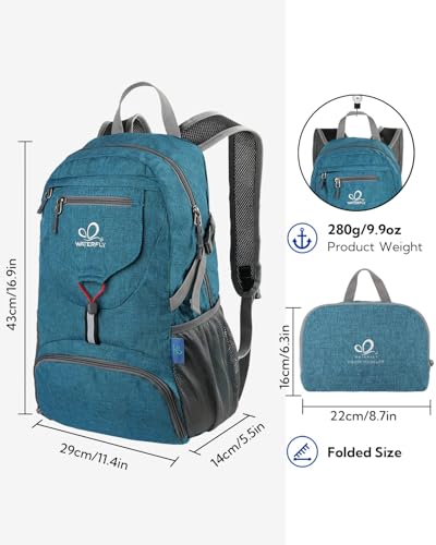 WATERFLY Small Lightweight Packable Backpack: 20l Hiking Daypack Man Woman - color: A-teal Blue