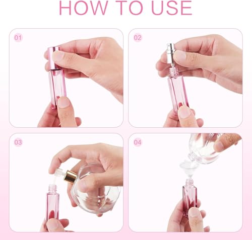 4PCS 10 ml Refillable Travel Perfume Bottle Set – Glass Perfume Atomizer and Mini Spray Bottles with Funnels, Portable Leak‑Proof Containers