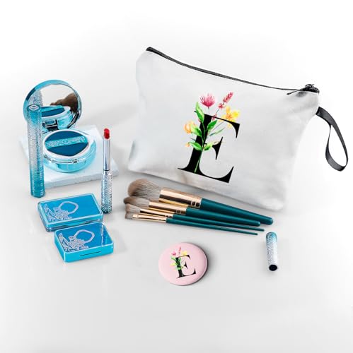 A-Z Personalized Gifts for Women, Initial Make Up Bag with Mirror, E - color: White, style: E