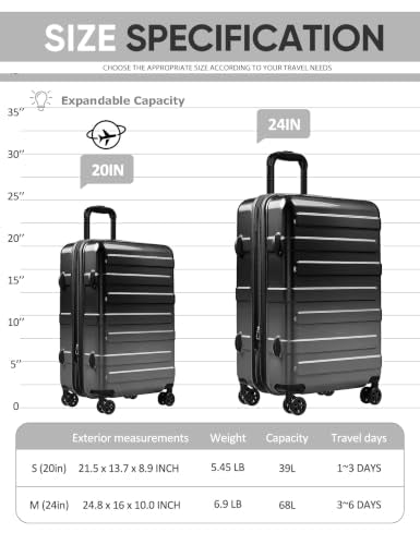 Tolino Carry on Luggage 20 Inch Expandable Suitcases with Wheels - color: Cyber Blcak, size: S(20 In Carry-on)
