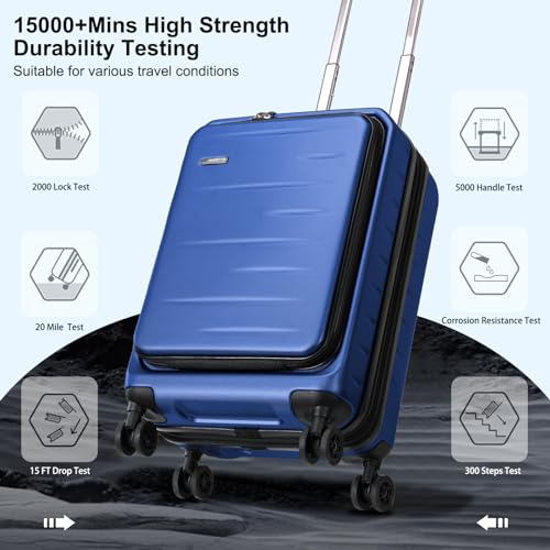 CENSIEN Expandable 20" Carry On Luggage Airline Approved with Front Pocket - color: Navy Blue, size: 20 Inch EXT