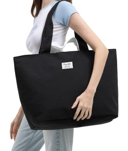 Bagelite 22'' 50L 100% Cotton Oversized Travel Tote Bag for Women - Tear-Resistant, Overnight/Weekend/Beach Bag - color: Black 2（22'' Xl）