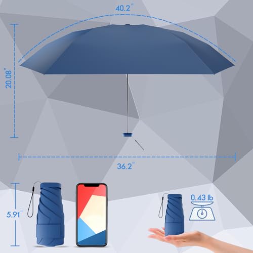 Mini Travel Umbrella, UPF 50+ Compact Fits in Purse - color: Blue