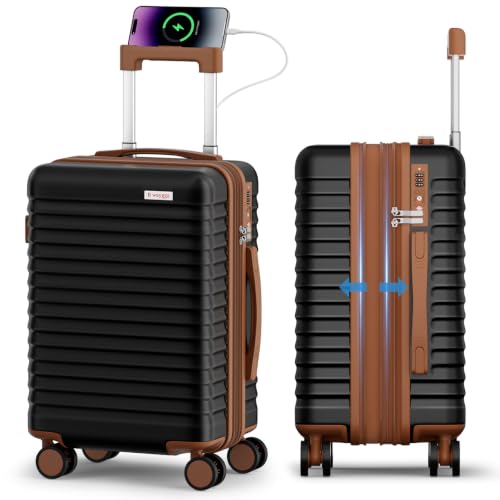 Carry On Luggage, Expandable Suitcase, PC, Black and Brown, 20 in - color: Black+Brown, size: 20in
