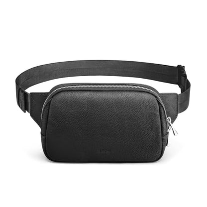 S-ZONE Leather Fanny Pack for Women RFID Blocking Crossbody Sling Bag - color: Black