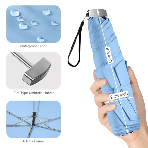 Travel Umbrella Compact Small Folding Windproof Lightweight for Women - color: 05.Light Blue