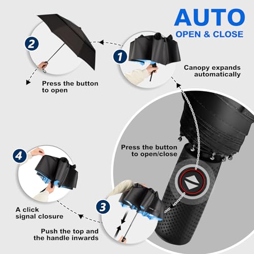 Strongest Windproof Travel Umbrella - Pro-Series, Heavy Duty Durable, Automatic Folding, Compact Lightweight Portable, Premium Grip, Fits Car & Backpack - color: Blue
