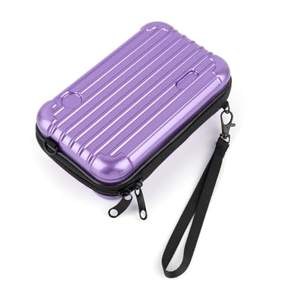 Framendino, Purple Hard Shell Cosmetics Case Carrying Bag for Toiletry Mini Cross Body with Detachable Grip Rope and Shoulder Strap Women - color: Purple