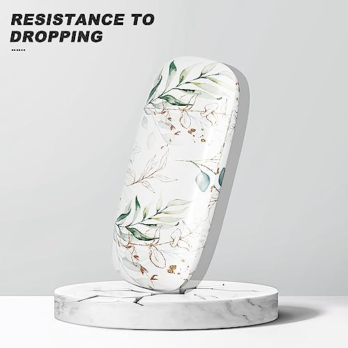 Eyeglasses Case, Hard Shell Protective Case for Glasses, Unisex for Women Men - color: White Background Leaves