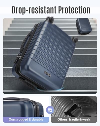 LIGHT FLIGHT Expandable 20" Carry On Luggage 22x14x9, TSA Lock, Dark Blue - color: Dark Blue