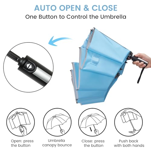 G4Free 54/62 Inch Large Inverted Golf Umbrella Windproof Reflective Stripe - color: Sky Blue, size: 62 inch